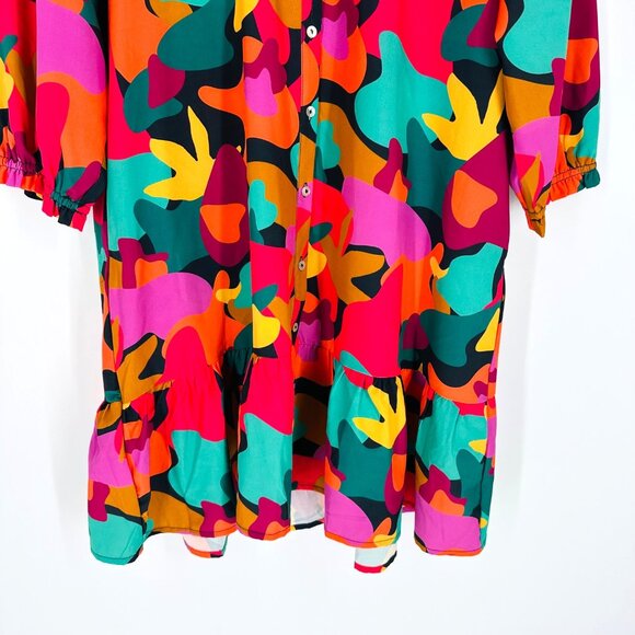 Michelle McDowell Ruffle Button-Up Waylon Dress Multicolor Abstract Print Size L - Picture 6 of 8